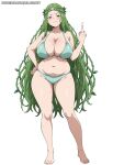  ai_generated bare_thighs barefoot bikini boku_no_hero_academia chubby_female gigantic_breasts green_eyes green_hair huge_breasts huge_thighs light-skinned_female light_skin lilabratt long_hair looking_at_viewer massive_breasts middle_finger my_hero_academia plump shiozaki_ibara solo_female squatting sweat sweatdrop thick_body thick_female thick_thighs thighs voluptuous voluptuous_female 