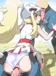 ass ass_grab blush lucario panties penis pokemon pokemon_xy pre_cum pussy skirt sweat threesome vaginal