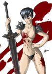  bethany_hawke_(dragon_age) blood blue_eyes bluntkatana dragon_age dragon_age_2 female female_protagonist sword topless weapon 