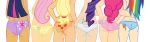 applejack ass ass_focus ass_grab blonde_hair blue_panties dark_skin equestria_girls fluttershy_(mlp) friendship_is_magic jk lineup long_hair my_little_pony orange_panties panties pink_hair pink_panties pinkie_pie_(mlp) printed_panties purple_hair purple_panties rainbow_dash_(mlp) rarity_(mlp) star_print tattoo topless twilight_sparkle_(mlp) underwear white_background yellow_panties