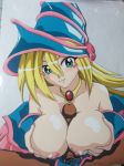  :3 blonde_hair blush breast_grab breasts dark-skinned_male dark_magician_girl green_eyes hasamimushi large_breasts nipples paizuri penis scissor_insect smile uncensored yu-gi-oh! yuu-gi-ou 