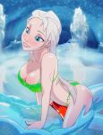 big_breasts bikini breasts cleavage deviantart disney elsa faceless_male female frozen_(movie) gairon green_bikini green_bra green_panties ice male straddling swimsuit