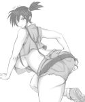  1girl alternate_breast_size ass blush breasts cutoffs greyscale gym_leader high_res highres huge_breasts kasumi_(pokemon) monochrome otogi_tetsurou poke_ball pokemon pokemon_(anime) shoes short_hair side_ponytail smile sneakers solo suspenders underboob 