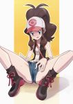  :q bad_id baseball_cap blue_eyes blush brown_hair denim female hat pokemon pokemon_(game) pokemon_black_and_white pokemon_bw ponytail ryunryun shorts simple_background solo sweat tongue touko_(pokemon) vest wristband 