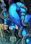 1girl aliens ass bdsm beauty_mark blonde_hair bodysuit bondage bound breast_grab breast_sucking breasts butcha-u cameltoe eroquis female grabbing gun large_breasts long_hair metroid mole monster monster_rape nintendo open_mouth ponytail rape samus_aran skin_tight skindentation tentacle tentacles top-down_bottom-up torn_clothes trigger_discipline weapon wince zero_suit