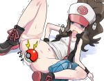  10s 1girl aftersex baseball_cap blue_eyes blush censored clitoris_slip cum denim denim_shorts hat long_hair panties panties_around_leg poke_ball pokemon pokemon_(game) pokemon_bw ponytail pussy pussy_peek shorts shorts_around_one_leg solo spread_legs touko_(pokemon) underwear urokozuki vibrator 