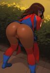 ai_generated ass ass_focus boots bottomless brown_ass brown_body brown_eyes brown_hair brown_skin brown_skinned_female bushes floor floor_tiles kamala_khan long_socks looking_back looking_back_at_viewer marvel marvel_comics ms._marvel ms._marvel_(kamala_khan) muslim muslim_female older older_female pakistani pakistani_female scarf sunlight sweat sweaty_butt young_adult young_adult_female young_adult_woman