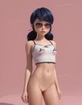 blue_eyes blue_hair bottomless looking_at_viewer marinette_dupain-cheng miraculous_ladybug nekom14 no_panties pussy sunglasses twin_tails