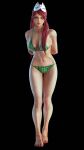 1girl alluring athletic_female bare_legs bikini cleavage davidchikardi female_abs fit_female insanely_hot kitsune_mask_on_head kunimitsu_ii kunoichi lavender_eyes namco pin_up posing red_hair tekken tekken_8 watermelon_bikini