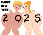 1boy 1girl 2025 ass blonde_hair blue_eyes bodypaint candace_flynn cute disney disney_channel eyebrows eyelashes female_only happy_new_year jeremy_johnson looking_at_viewer nude_female nude_male open_mouth orange_hair phineas_and_ferb sexy sexy_ass smile testicle