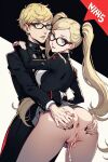 1boy 1girl ann_takamaki ass blonde_hair blue_eyes couple cum_in_pussy glasses hands_on_ass marvin_harris original_character persona_5 pussy