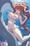 1boy 1girl ai_generated animal_genitalia anonymous_artist bikini bikini_aside breasts_out doki_doki_literature_club dolphin dolphin_penis female male monika_(doki_doki_literature_club) sex stomach_bulge swimsuit team_salvato underwater underwater_sex vaginal_penetration zoophilia