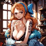 1girl 1girls big_breasts blue_eyes breasts dress henhalla nami nami_(one_piece) solo_female young younger_female