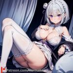  big_breasts breasts dress emilia emilia_(re:zero) henhalla purple_eyes shy silver_hair young younger_female 