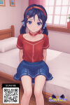 1girl 1girl 1girl ai_generated arms_behind_back bangs bed bedroom black_hair blue_eyes blue_hair blue_scrunchie blue_skirt blush bow choker closed_mouth clothing curtains hair_ornament hair_scrunchie hairband hairclip headwear indoors littlehentai long_hair looking_at_viewer low_twintails miniskirt miside mita on_bed parted_bangs pillow plant pleated_skirt red_choker red_hairband red_shirt savitar savitar_(artist) scrunchie shirt short_sleeves sitting skirt tied_hair twin_tails window wooden_floor