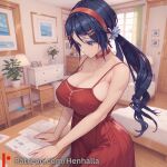 1girl big_breasts blue_eyes breasts dress henhalla miside mita_(miside) solo_female young younger_female