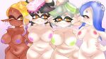 4girls big_breasts blue_hair breasts callie_(splatoon) cleavage dark-skinned_female frye_(splatoon) hair_over_one_eye hand_on_hip inkling inkling_girl long_hair looking_at_viewer marie_(splatoon) medium_breasts mole mole_under_eye multiple_girls naked_female naked_females navel nintendo nipples nude nude nude_female nude_females octoling octoling_girl one_eye_closed pointy_ears pubic_hair pussy red_eyes shiver_(splatoon) short_hair splatoon splatoon_3 squid_sisters tentacle tentacle_hair two_tone_hair vespbee wink yellow_hair