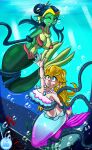 2girls bubbles crossover female ichduhernz mario_(series) mermaid mermaid_peach nintendo peril princess princess_peach princess_peach:_showtime! shantae shantae_(character) underwater underwater_peril wayforward