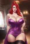 1girl ai_generated league_of_legends miss_fortune purple_dress red_hair