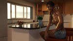 breasts denim_shorts female kitchen lockhear solo