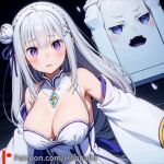    big_breasts breasts dress emilia emilia_(re:zero) henhalla purple_eyes shy silver_hair young younger_female 