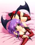 1girl bat_wings cover elbow_gloves game_cover gloves hentai highres iizuki_tasuku lying mimi_(sweet_devil) miniskirt panties pantyshot pantyshot_(lying) pointy_ears purple_hair skirt sweet_devil thighhighs underwear upskirt wings