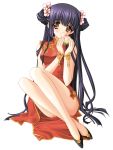  bare_shoulders black_hair blush brown_eyes carnelian china_dress chinadress chinese_clothes crossed_legs dress hentai highres kao_no_nai_tsuki kuraki_suzuna legs_crossed long_hair sitting twintails yokozuwari 