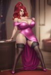 1girl ai_generated league_of_legends miss_fortune purple_dress red_hair