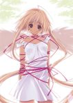  angel angel_wings bdsm blonde_hair blue_eyes bondage dress eve_license_organization hentai lens_flare linaria_phalaenopsis long_hair no_bra off_shoulder outdoors outside ribbon ribbon_bondage ribbons short_dress solo suzuhira_hiro twintails very_long_hair wings 