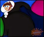 1boy 1girl ass big_ass big_penis black_jeans blue_background blue_jeans buttjob cum_in_underwear dry_humping edited edited_screencap erection_under_clothes green_shirt hd logo nickelodeon older_female older_woman_and_younger_boy pink_shirt smaller_male speech_bubble the_fairly_oddparents timmy_turner vicky_(fairly_odd_parents)