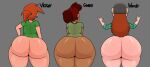 1girl 3_girls ass ass_comparison ass_focus ass_size_chart big_ass bottomless brown_hair bubble_butt camp_camp clothing crossover dark-skinned_female dark_skin dat_ass fat_ass female_only gravity_falls gwen_(camp_camp) hand_on_hip hat huge_ass large_ass light-skinned_female light_skin massive_ass orange_hair png rear_view shirt text the_fairly_oddparents thick_ass thick_thighs thunder_thighs trenchgazer vicky_(fairly_odd_parents) vicky_(fop) wendy_corduroy wide_hips