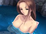 1girl bathing big_breasts breasts brown_eyes brown_hair cleavage female_only game_cg hentai long_hair mitama_shinobi mitama_~shinobi~ sarasa_(mitama_shinobi) sarasa_(mitama_~shinobi~) solo solo_female taka_tony takayuki_tanaka tanaka_takayuki tony_taka water