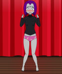 blush childish_panties dc_comics dc_comics dc_universe embarrassed embarrassed_underwear_female euf exposed_panties kisekae masterwedgier no_pants panties pantsless pink_panties pink_underwear rachel_roth raven_(dc) teen_titans underpants underwear