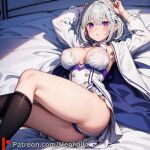    big_breasts breasts dress emilia emilia_(re:zero) henhalla purple_eyes shy silver_hair young younger_female 