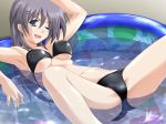  1girl asaga_aoi bikini blue_eyes cafe_aqua game_cg hair_ornament hairclip hentai long_hair solo spread_legs swimsuit water 