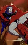 1girl 2d 2d_(artwork) 2d_artwork anus dc_comics exclamation_mark exclamation_point giant imminent_rape imminent_sex larger_male leotard male penis pussy rape raven_(dc) red_body red_skin smaller_female surprise surprised surprised_expression teen_titans trigon zelie zeliel zelieldraws