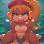 ai_generated beret blonde_hair breasts brown_hair completely_nude_female cowgirl_position dixie_kong donkey_kong_(series) donkey_kong_country female_focus furry furry_female girl_on_top green_eyes jungle looking_at_viewer nintendo nipples nude_female open_mouth ponytail rareware tears vaginal