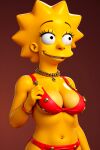 3d aged_up ai_generated bikini breasts brown_background female_focus jewelry lisa_simpson navel simple_background simpsons spiky_hair the_simpsons yellow_body yellow_skin