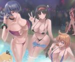 4girls alluring big_breasts bikini black_hair blue_eyes calmgreentori cleavage courtney_(pokemon) erika erika_(pokemon) magenta_eyes misty misty_(pokemon) nintendo orange_hair pokemon pokemon_(anime) sabrina sabrina_(pokemon) teal_hair