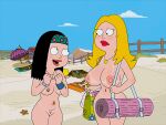 american_dad breasts erect_nipples francine_smith hayley_smith nipple_piercing nude screenshot_edit shaved_pussy tan_line thighs