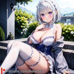  big_breasts breasts dress emilia emilia_(re:zero) henhalla purple_eyes shy silver_hair young younger_female 