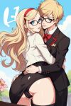 1boy 1girl ai_generated ann_takamaki ass blonde_hair blue_eyes couple glasses marvin_harris original_character persona_5