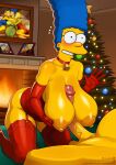 ai_generated gloves homer_simpson huge_breasts huge_penis marge_simpson no_bra no_panties paizuri stockings the_simpsons