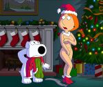 ass blackzacek breasts brian_griffin clothing_damage erect_nipples family_guy lois_griffin nude santa_hat thighs