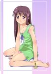 1girl ankle_ribbon anklet barefoot breasts cleavage f-ism feet hentai jewelry long_hair murakami_suigun original purple_eyes purple_hair solo toes