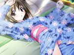  4:3_aspect_ratio blush brown_eyes brown_hair clothing horibe_chiaki kimono koimomo lying panchira pantsu potential_duplicate robe underwear wafuku 