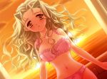  1girl blonde_hair bra brown_eyes dutch_angle game_cg hentai kanami kanami_(quilt) lingerie long_hair nishiwaki_yuri nishiwaki_yuuri panties pink_bra pink_panties quilt_(game) solo sunset underwear underwear_only 