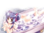  1girl ass barefoot bath bathtub blush breast_press breasts brown_eyes carnelian claw_foot_bathtub cleavage duplicate feet hair_ribbon hands hentai kao_no_nai_tsuki kuraki_suzuna nude purple_hair ribbon solo water 