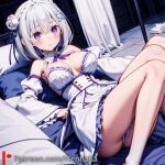  big_breasts breasts dress emilia emilia_(re:zero) henhalla purple_eyes shy silver_hair young younger_female 