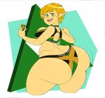 1girl ass ass_focus big_ass blonde_hair dat_ass dumptruck_ass fat_ass flag_print gameboy gigantic_ass image jamacian_flag looking_at_viewer looking_back looking_back_at_viewer pointy_ears princess_zelda the_legend_of_zelda